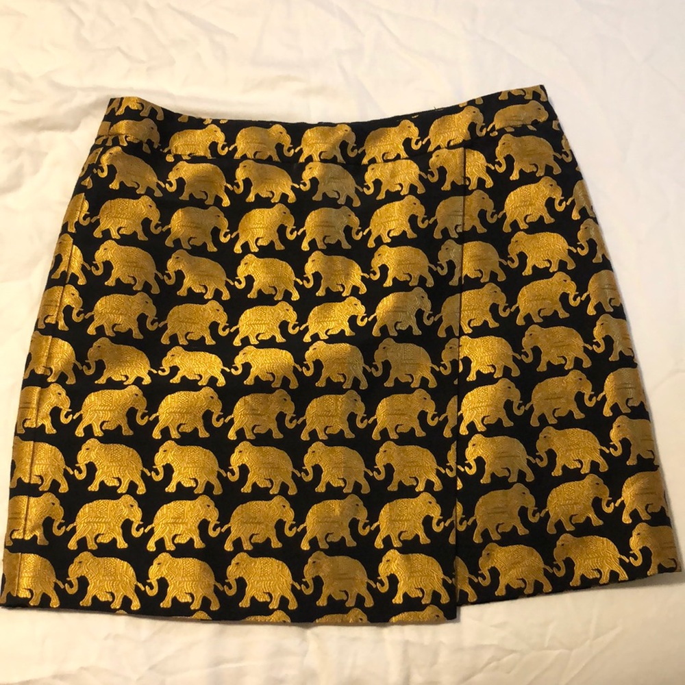 J Crew Black & Gold Elephant Mini Skirt